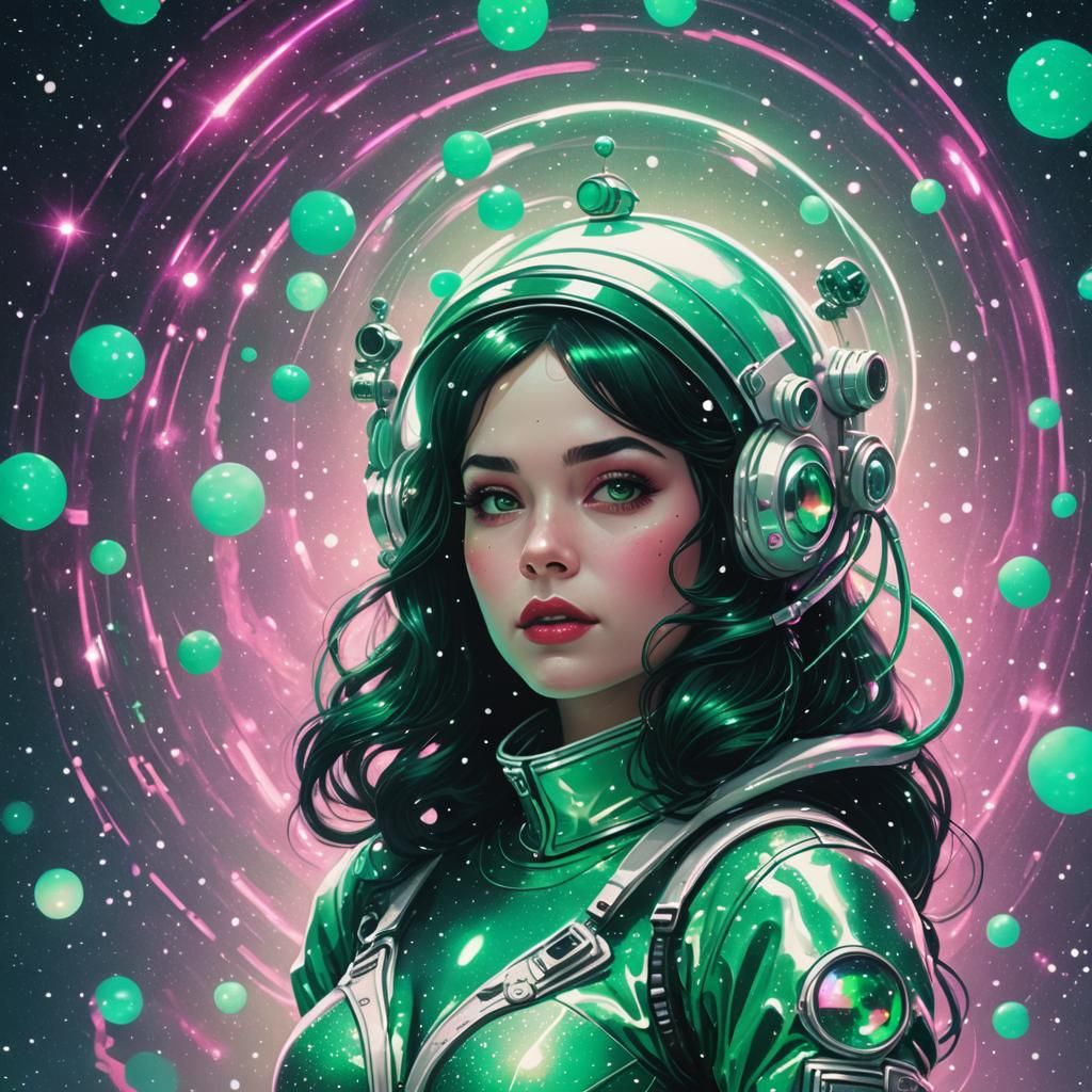 Snow White Space Mermaid in Synthwave Neon Style