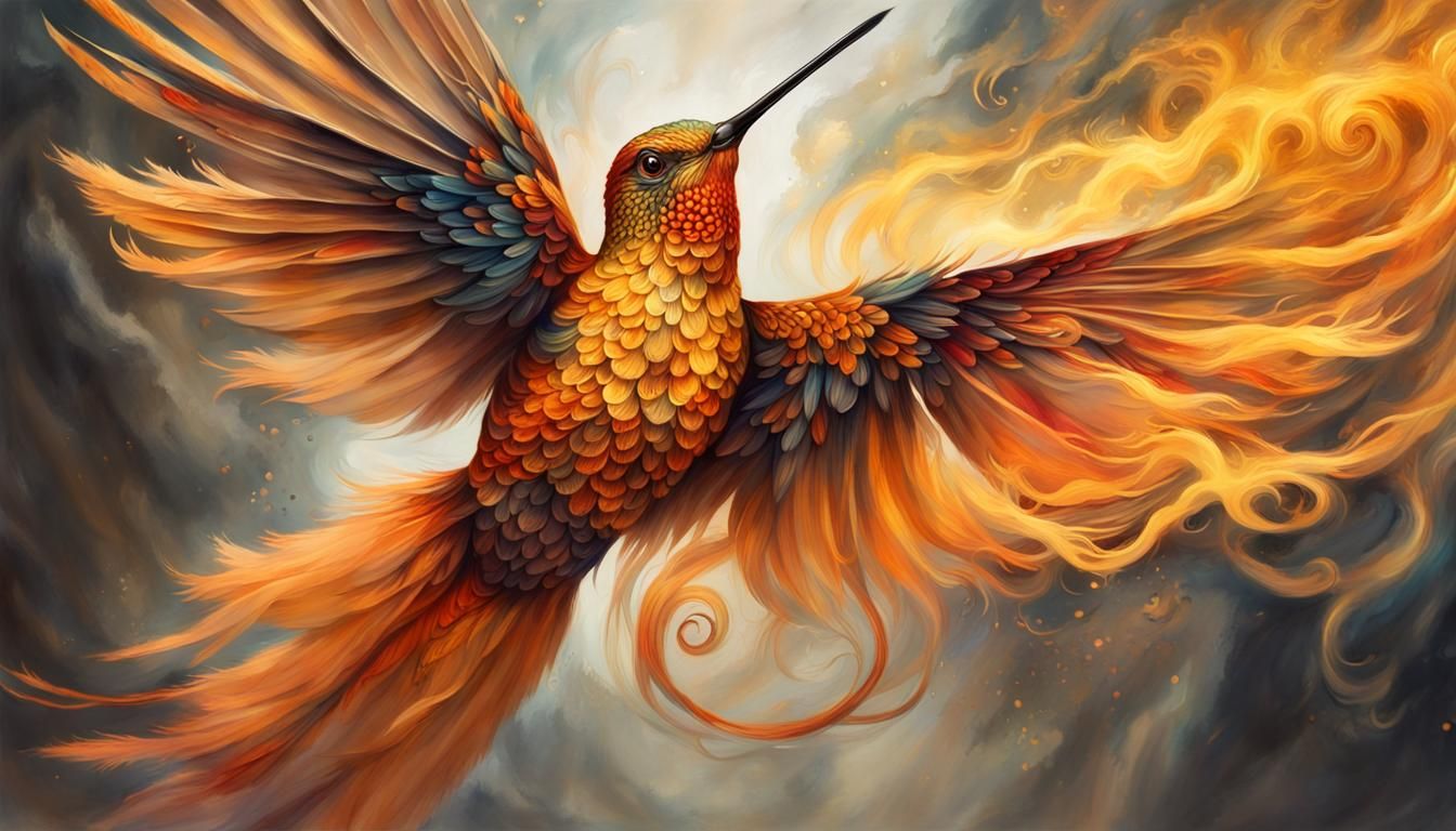 Fantasy Fire Hummingbird Portrait on Artstation