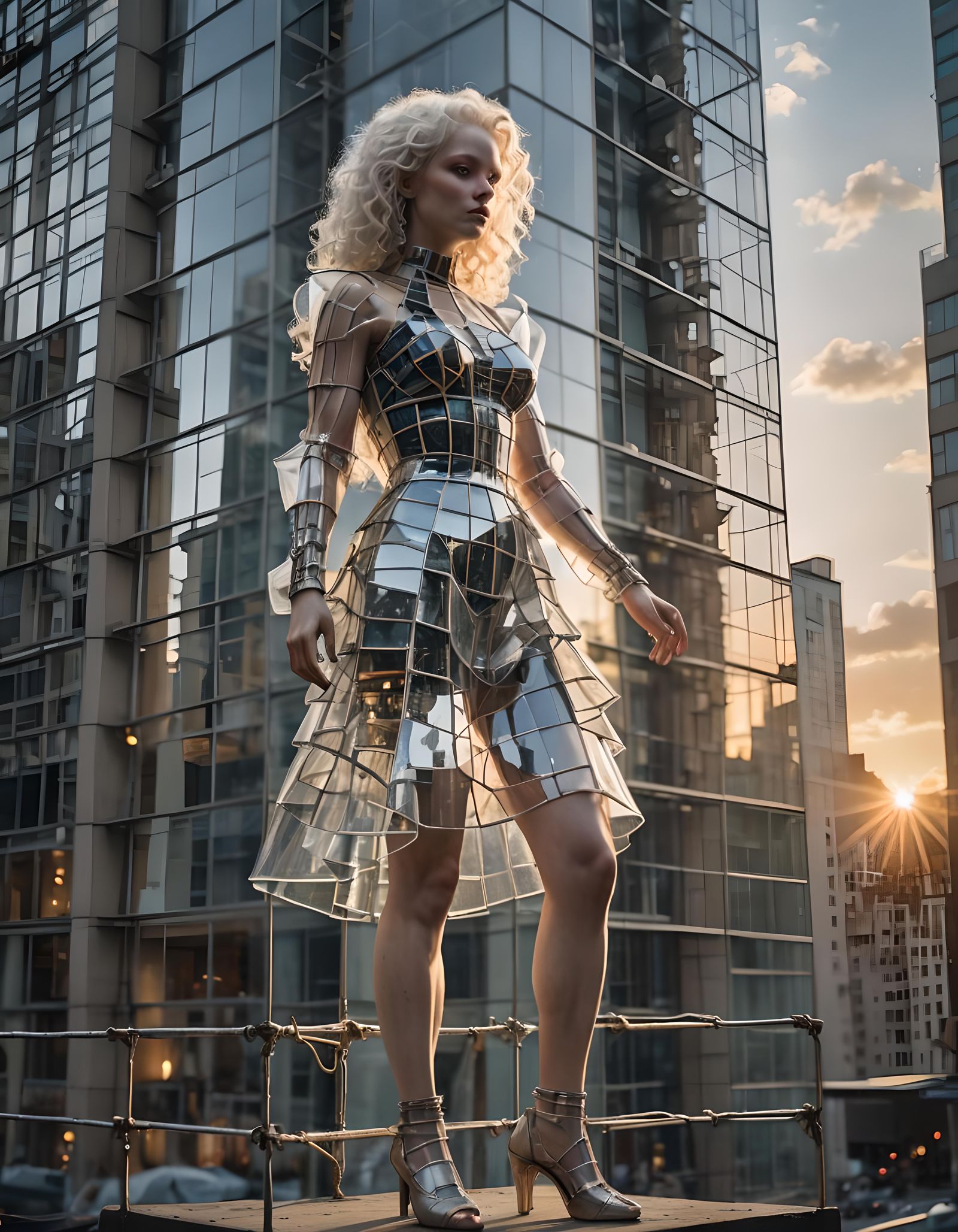 Albino Skyscraper Woman: Digital Matte Painting