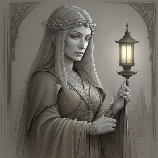 Mystical Scribe in Royal Archives: Fantasy Illustration