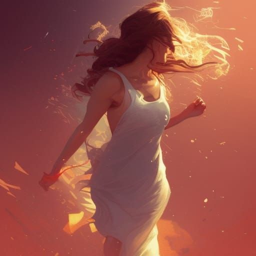 Woman Escaping Explosion: Hyperdetailed Concept Art