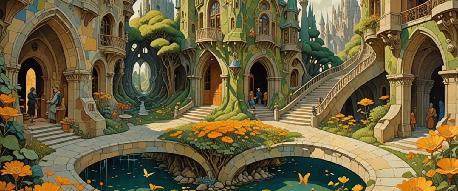 Arcology Commune in Surrealist Comic Book Style