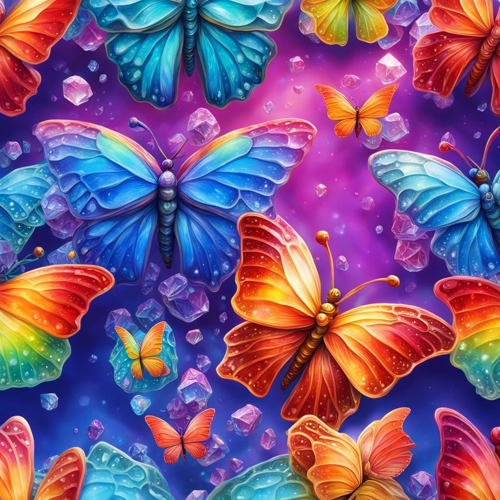 Crystallized Ocean Butterfly Rides a Rainbow Wave