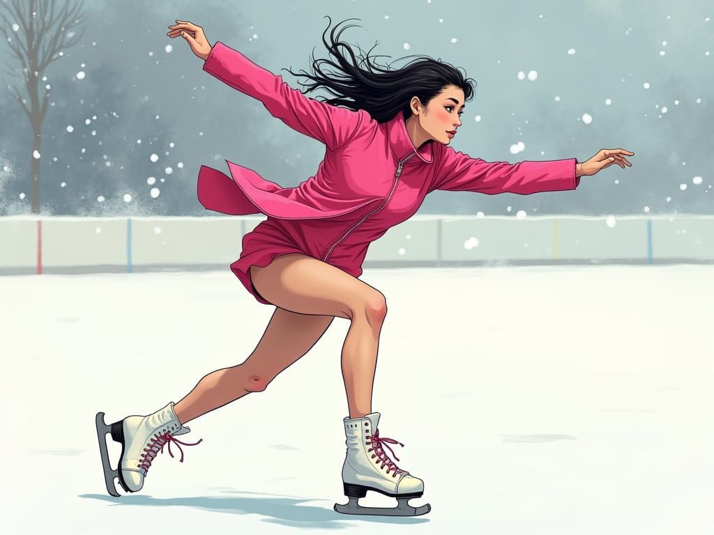 Japanese Ice Skater in Dynamic Comic Art Style