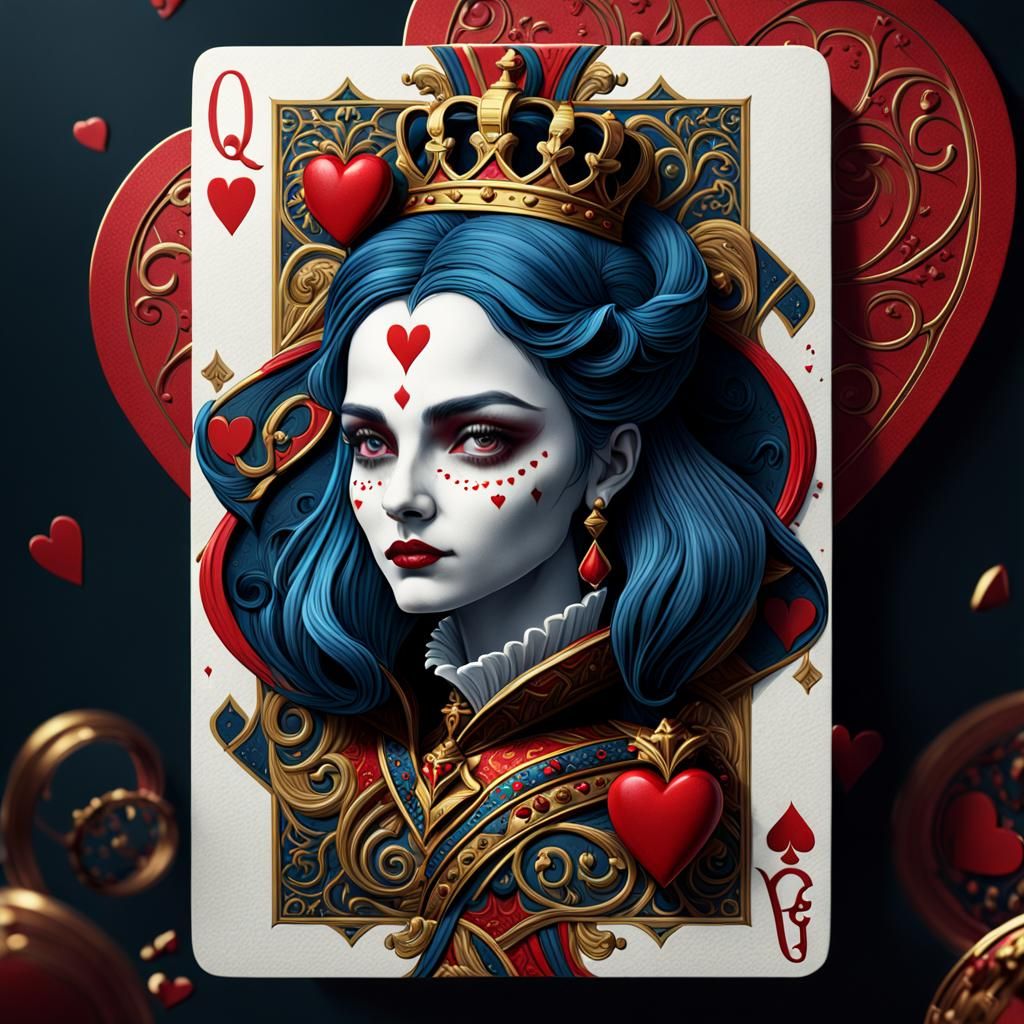 Queen of Hearts Card in Detailed Matte Painting