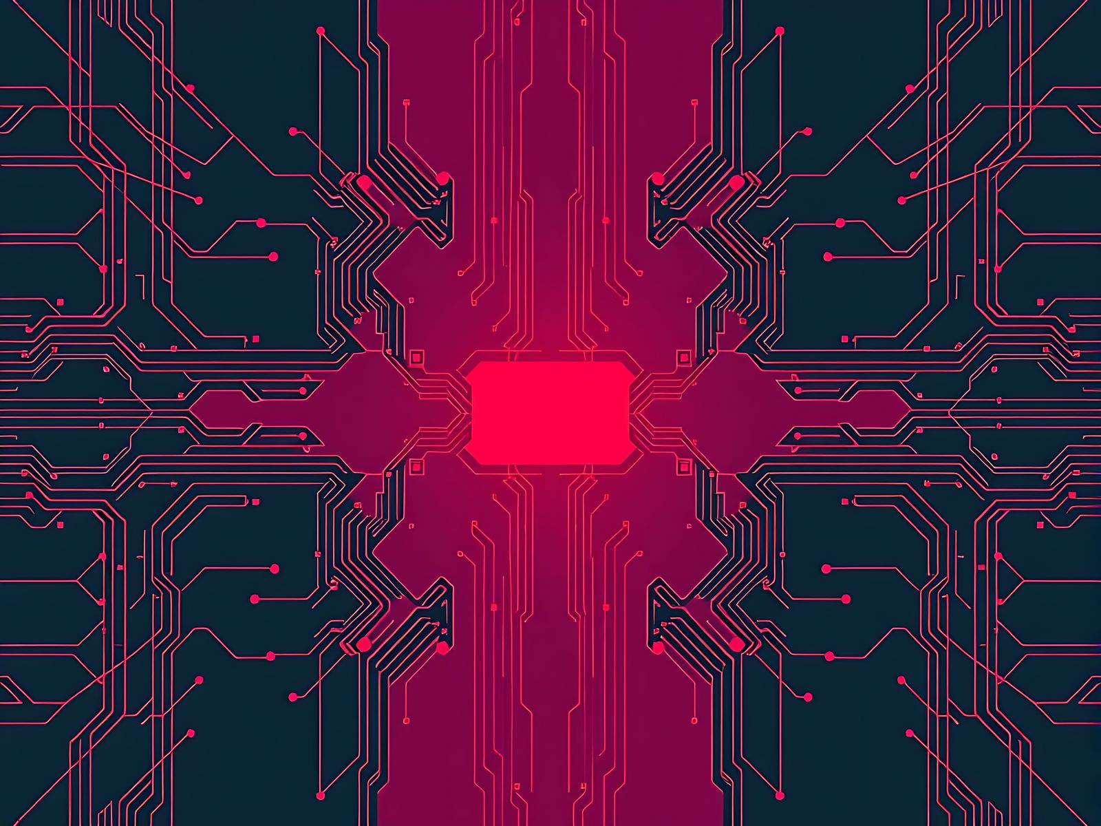 Cyberpunk Minimalist Poster with Converging Circuitry Waves