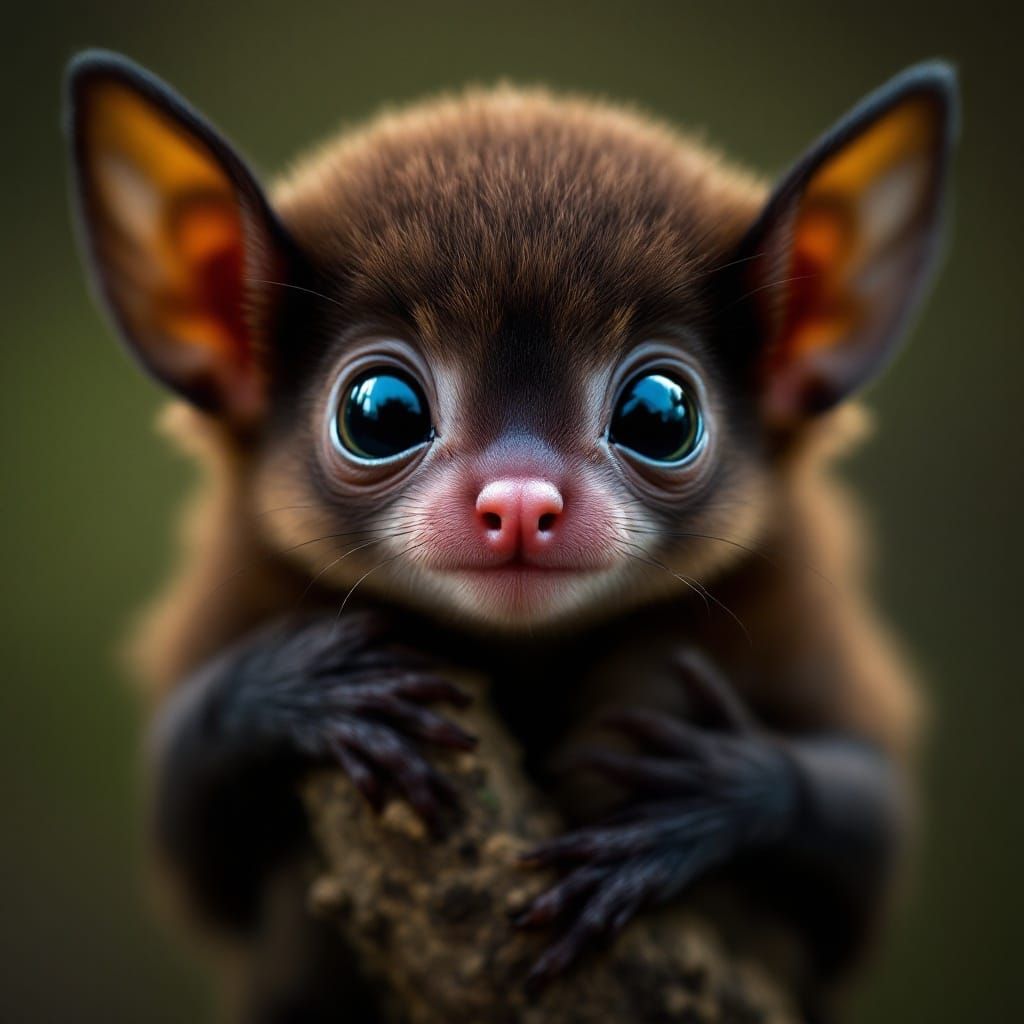 Adorable Bat Pup Portrait in Natural Light