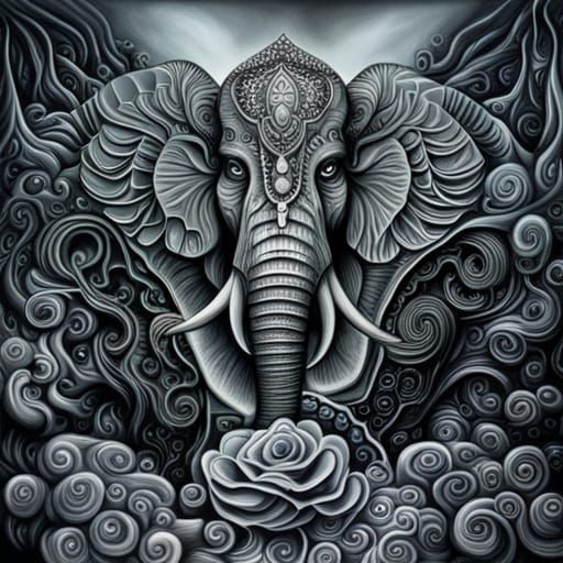 Surreal Elephant in Giger Style Airbrush Painting