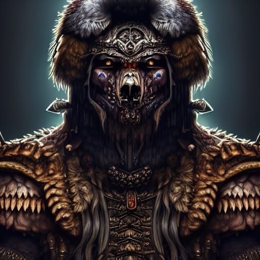 Hyperrealistic Berserker Barbarian in Dark Fantasy Style