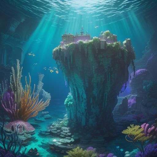 Mermaid in Atlantis Ruins in Pixar 3D Style