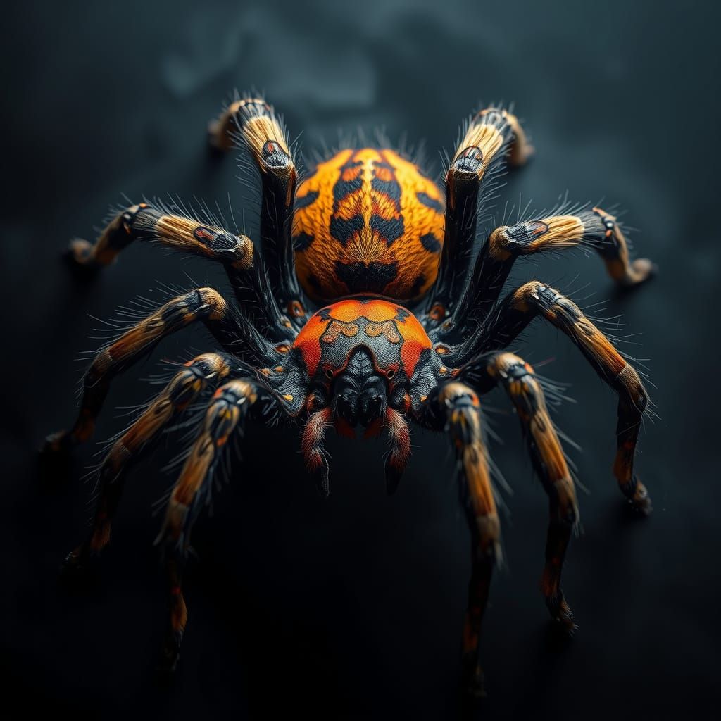 Hyperrealistic Tarantula in Moody, Darkly Lit Scene