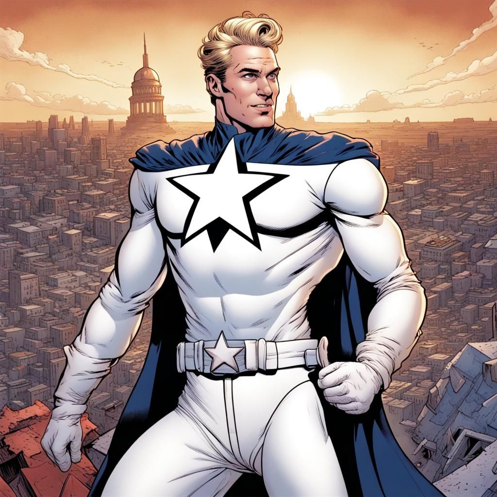 Superhero in Ruined City: Comic Book Art