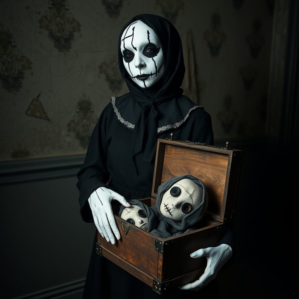 Sinister Dollmaker in a Dark, Abandoned Room