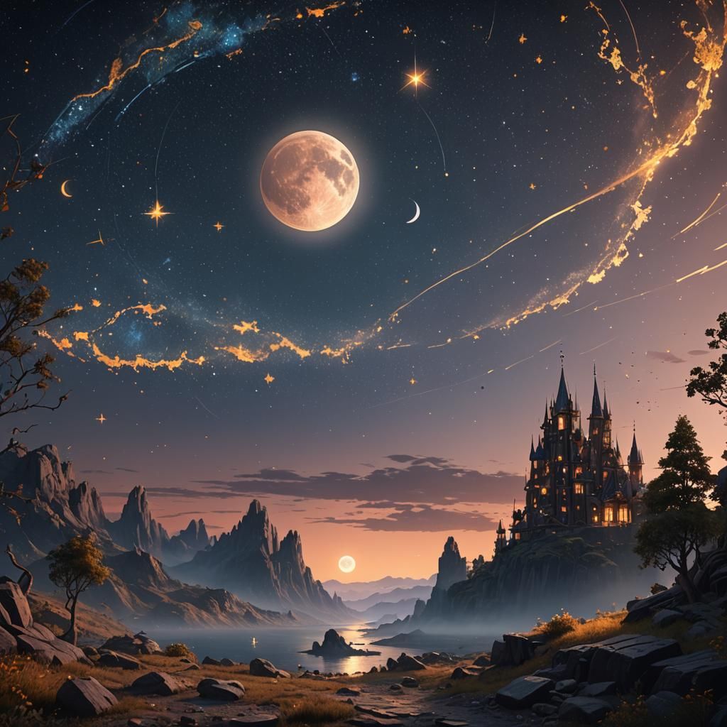 Fantastical Moon and Stars in Detailed Matte Painting