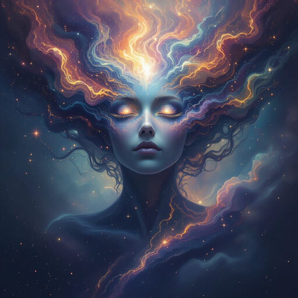 Ethereal Celestial Being in Cosmic Surrealism Style