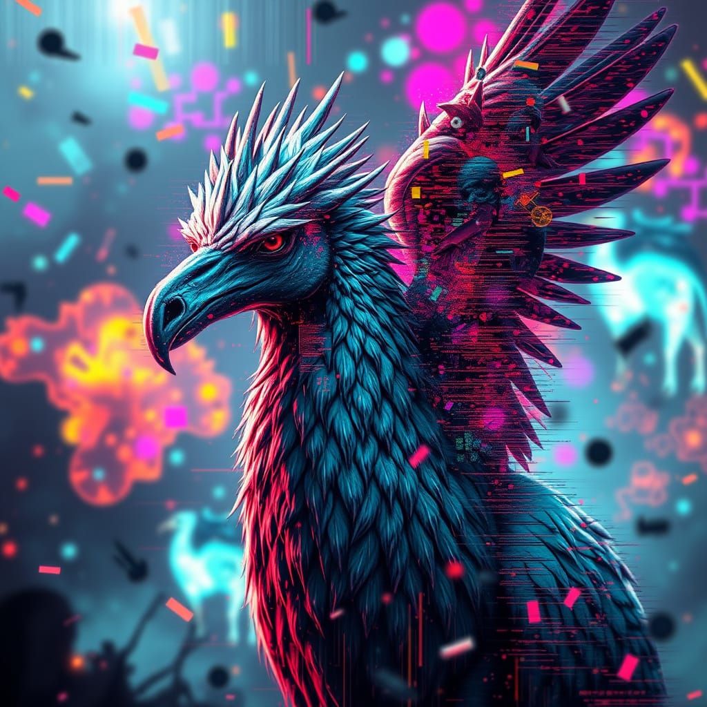 Hippogriff Disintegrating into Static: Glitch Art Meets Cosm...