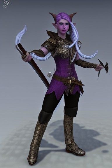 Female Elf Swashbuckler Portrait in Purple Armor