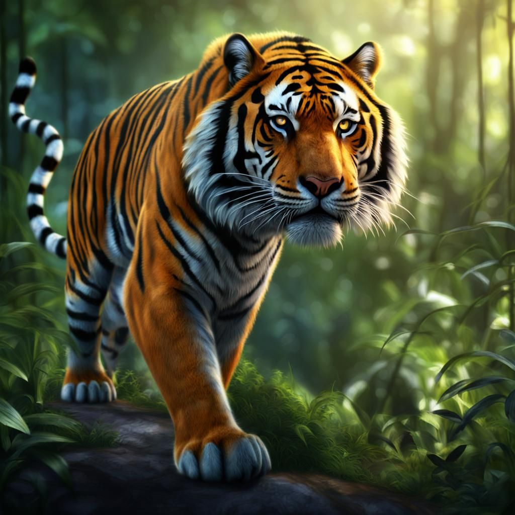 Mayan Tiger in Jungle: Photorealistic Concept Art