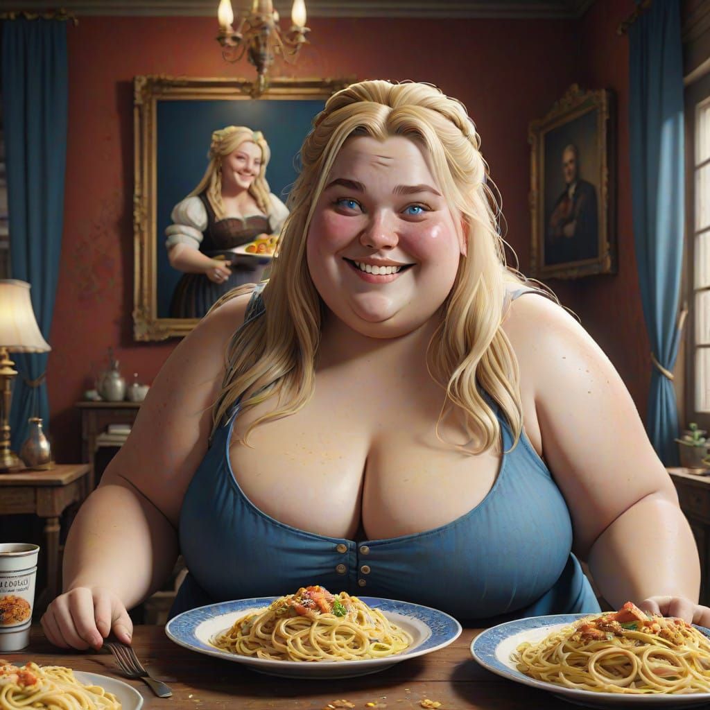 Fat Young French Girl Smiles in Comforting Room