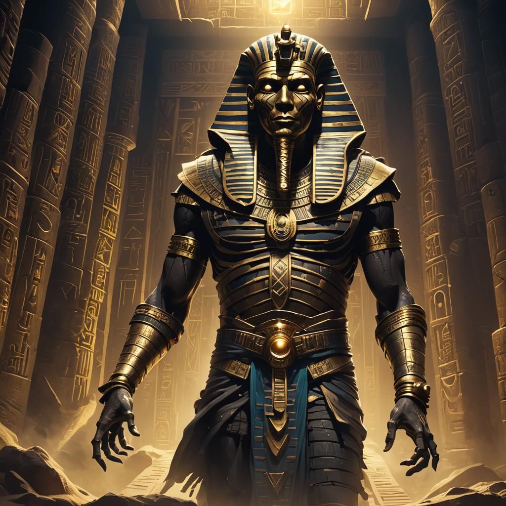 Terrifying Pharaoh Rising from Tomb, Dark Fantasy Art