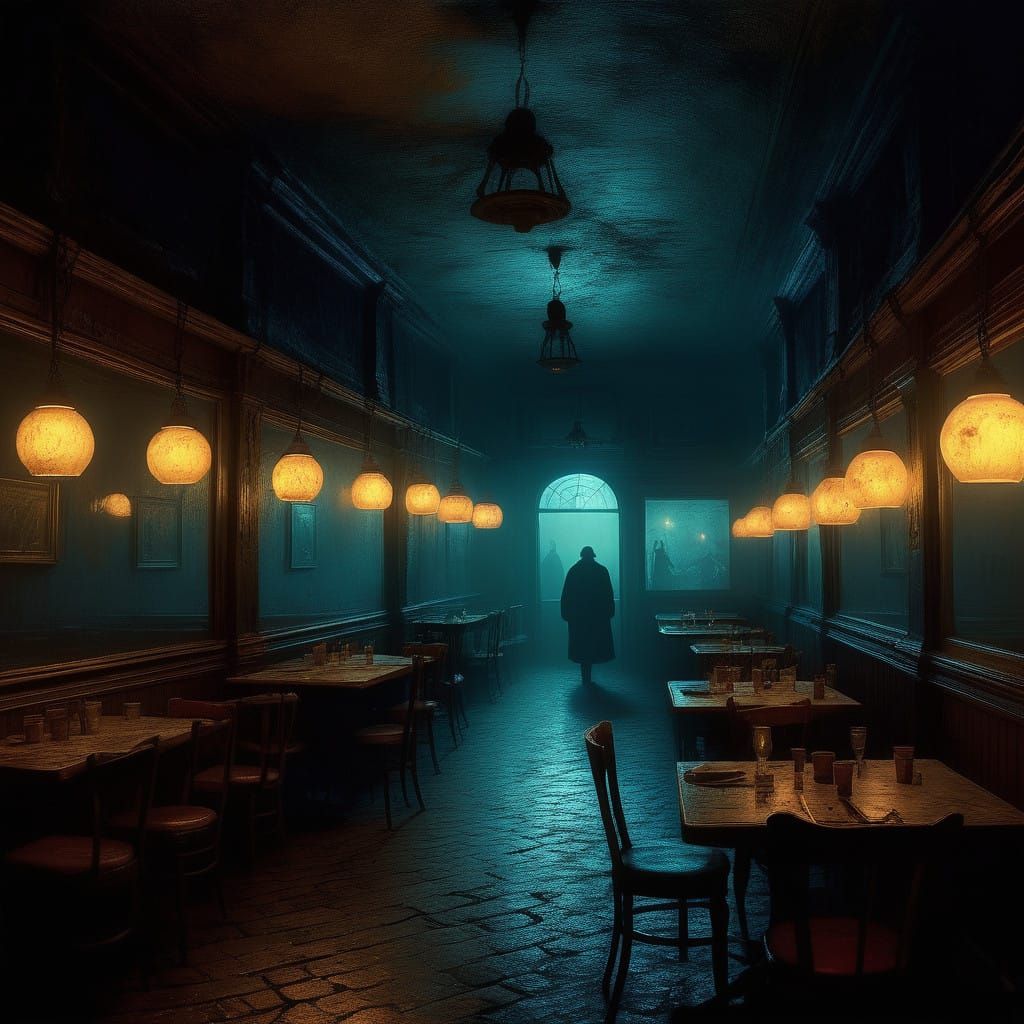 Eerie Horror Cafe Scene in Dark, Gothic Style