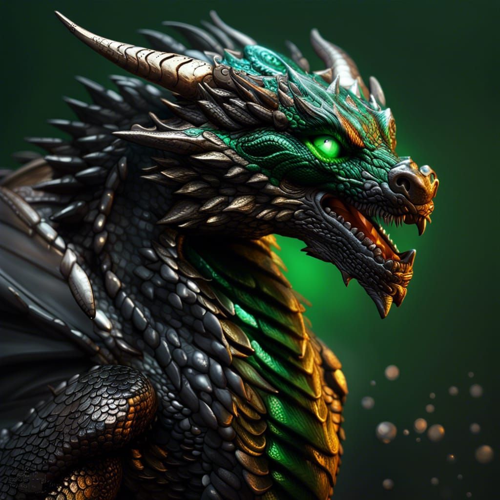 Hyperrealistic Black Dragon with Silver Wings