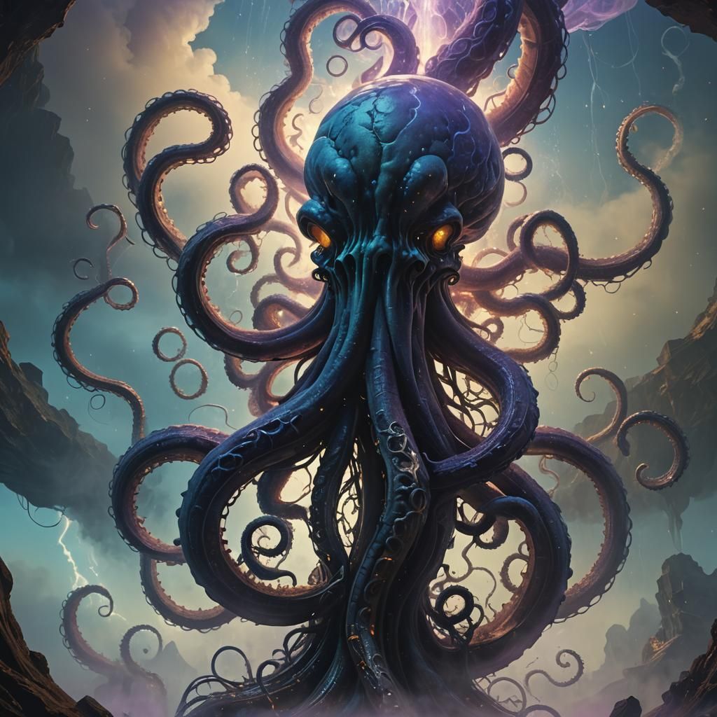 Surreal Tentacle Reaching Brain in Glass, 3D Render