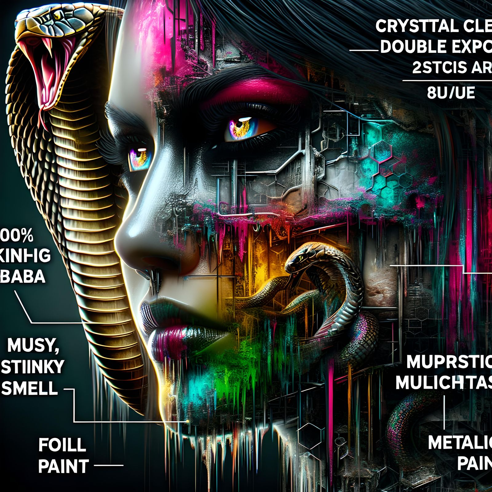 Cobra Double Exposure in Grim Cave: 3D Render