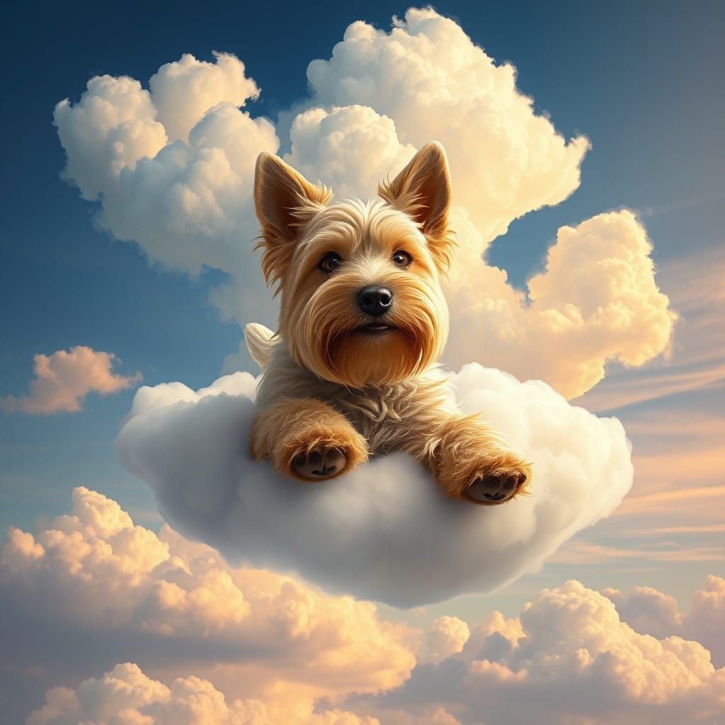 Whimsical Welsh Terrier in Clouds