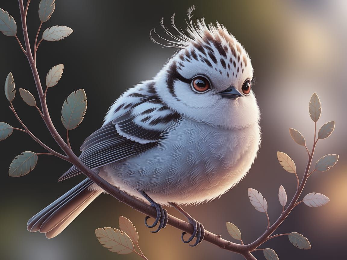 Whimsical Digital Painting of Small White Bird