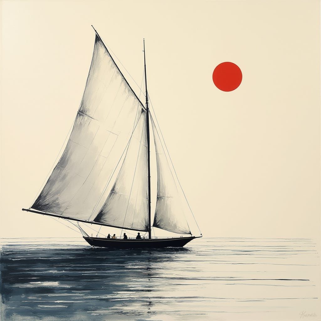 Vibrant Sailboat in High Contrast Abstract Background