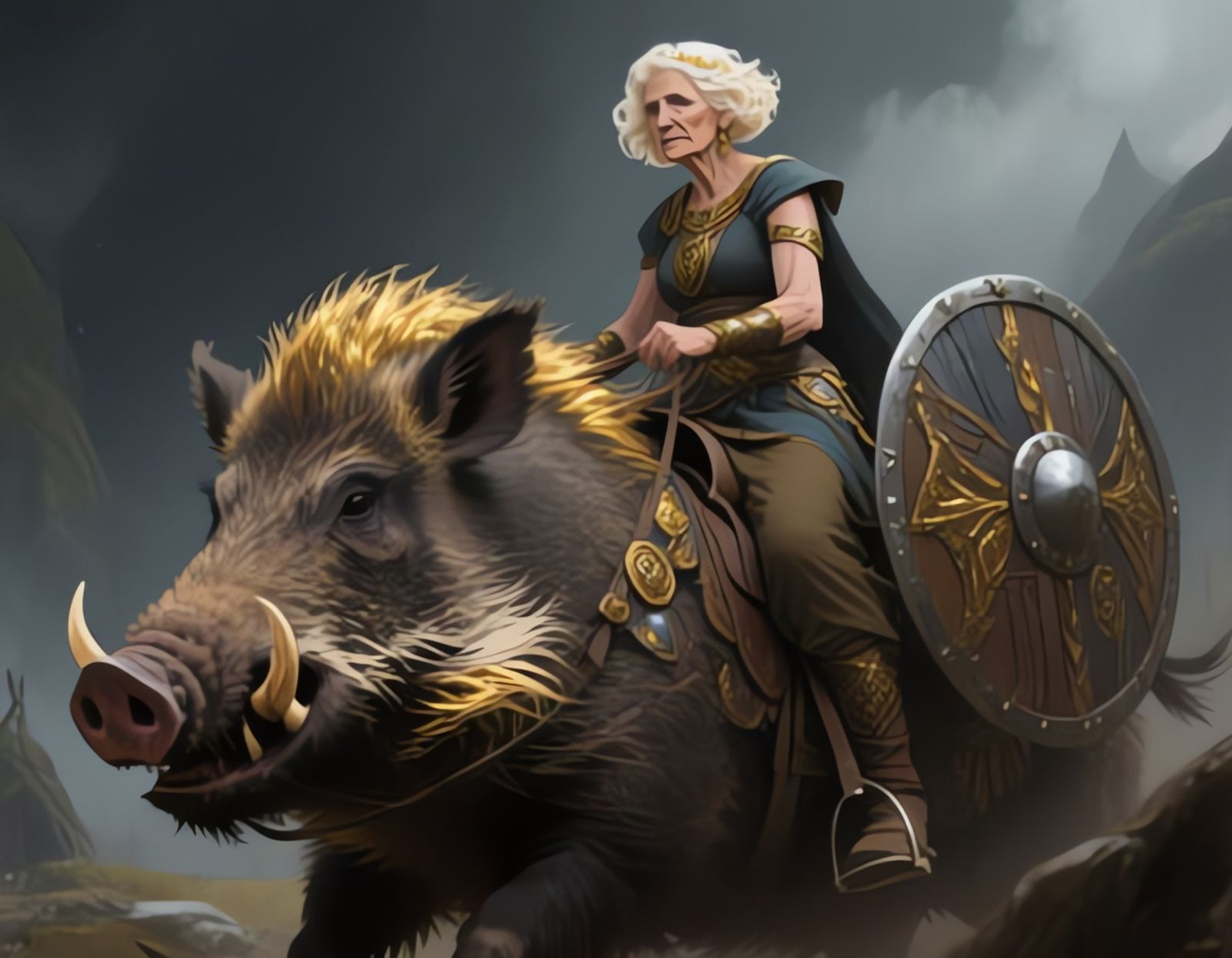 Freyja on Hildisvini: Norse Goddess in Digital Painting