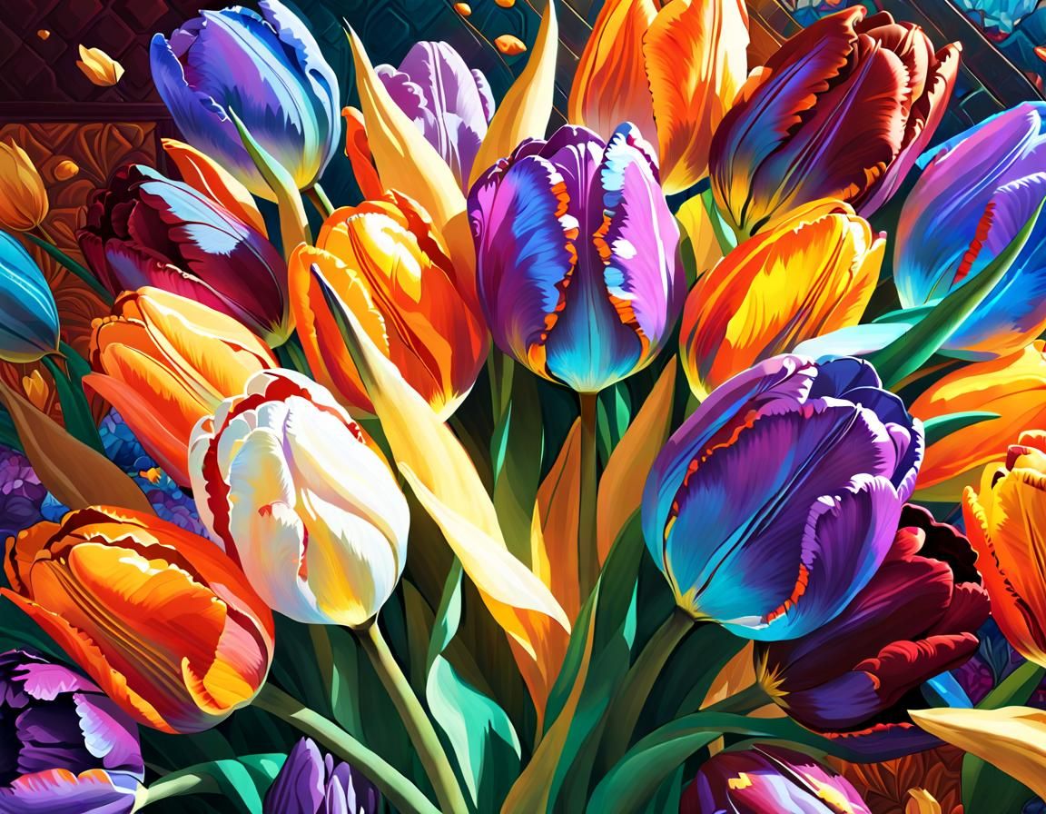 Tulip Supernova Quilted Blanket in Expressionist Style