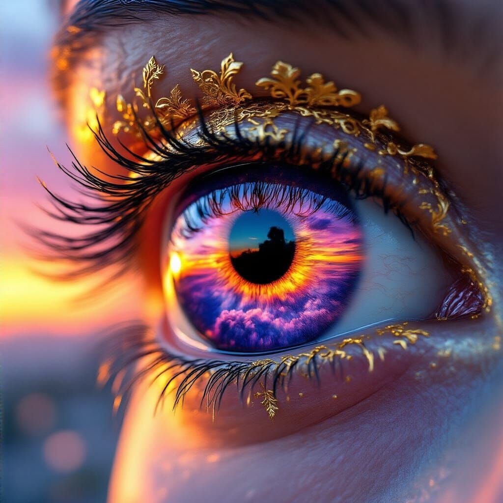 Sunset Eye Reflecting Nebulae in Ukiyo-e Style