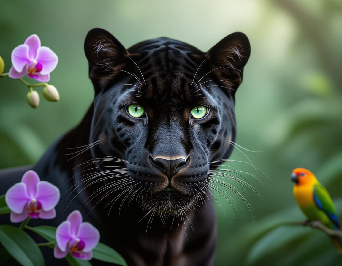 Black Panther Portrait in Misty Jungle