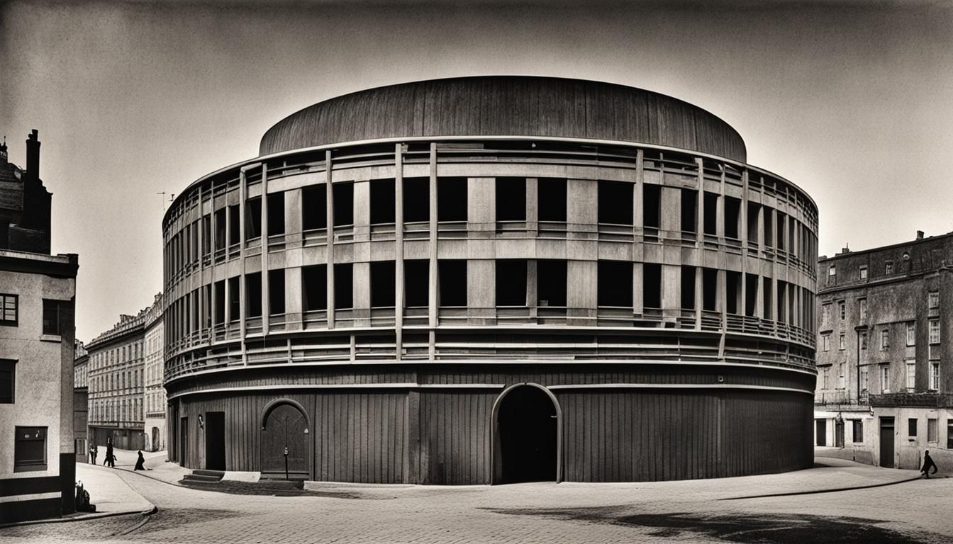 Cubist Building in Vintage Photography Style