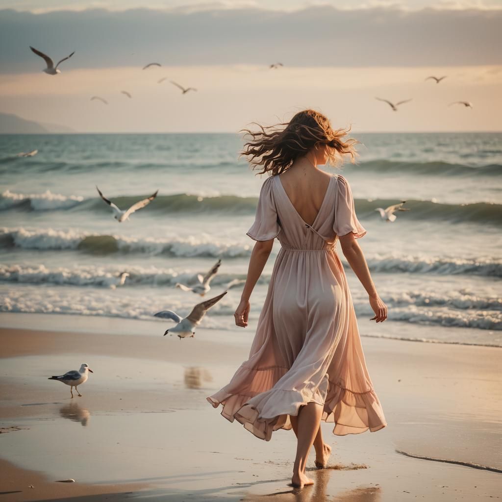 Romantic Beach Stroll in Golden Light