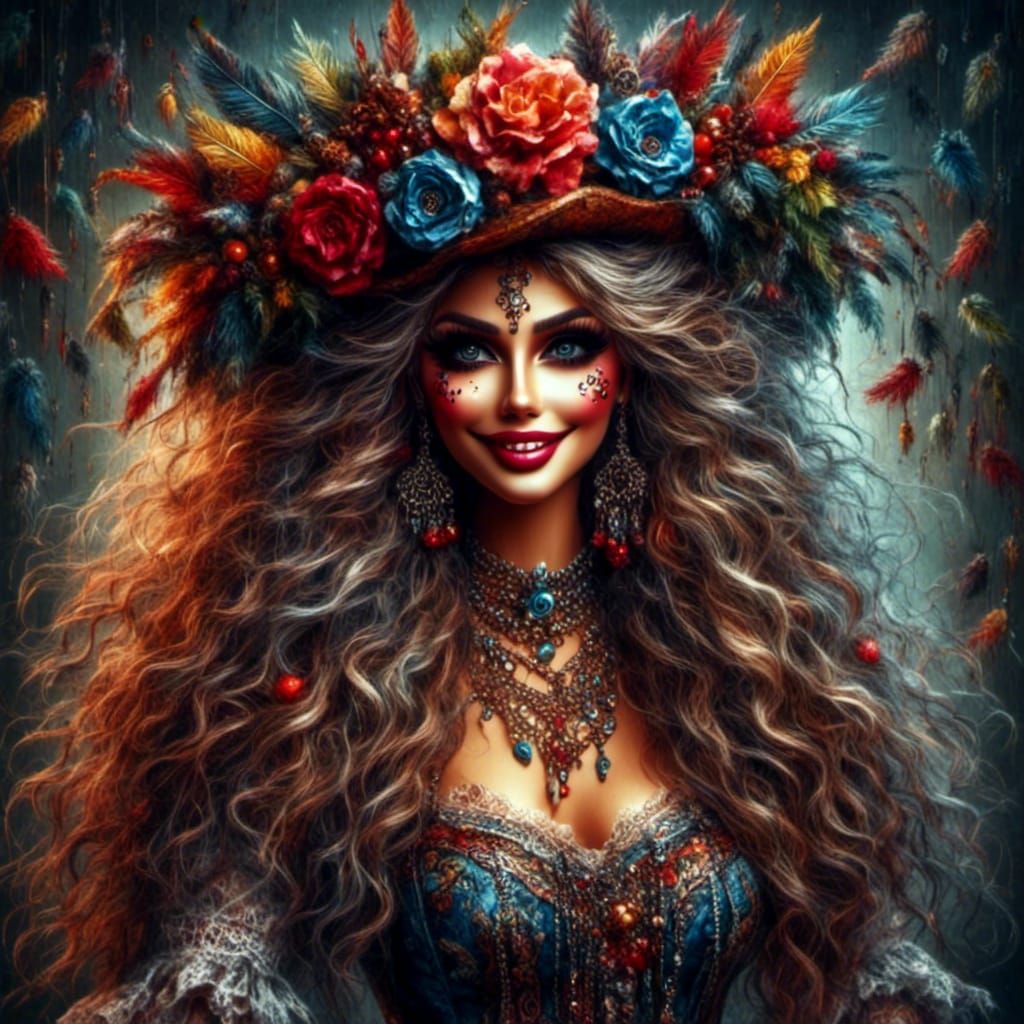 Lady Dancing with Musical Notes in Carnival Punk Style