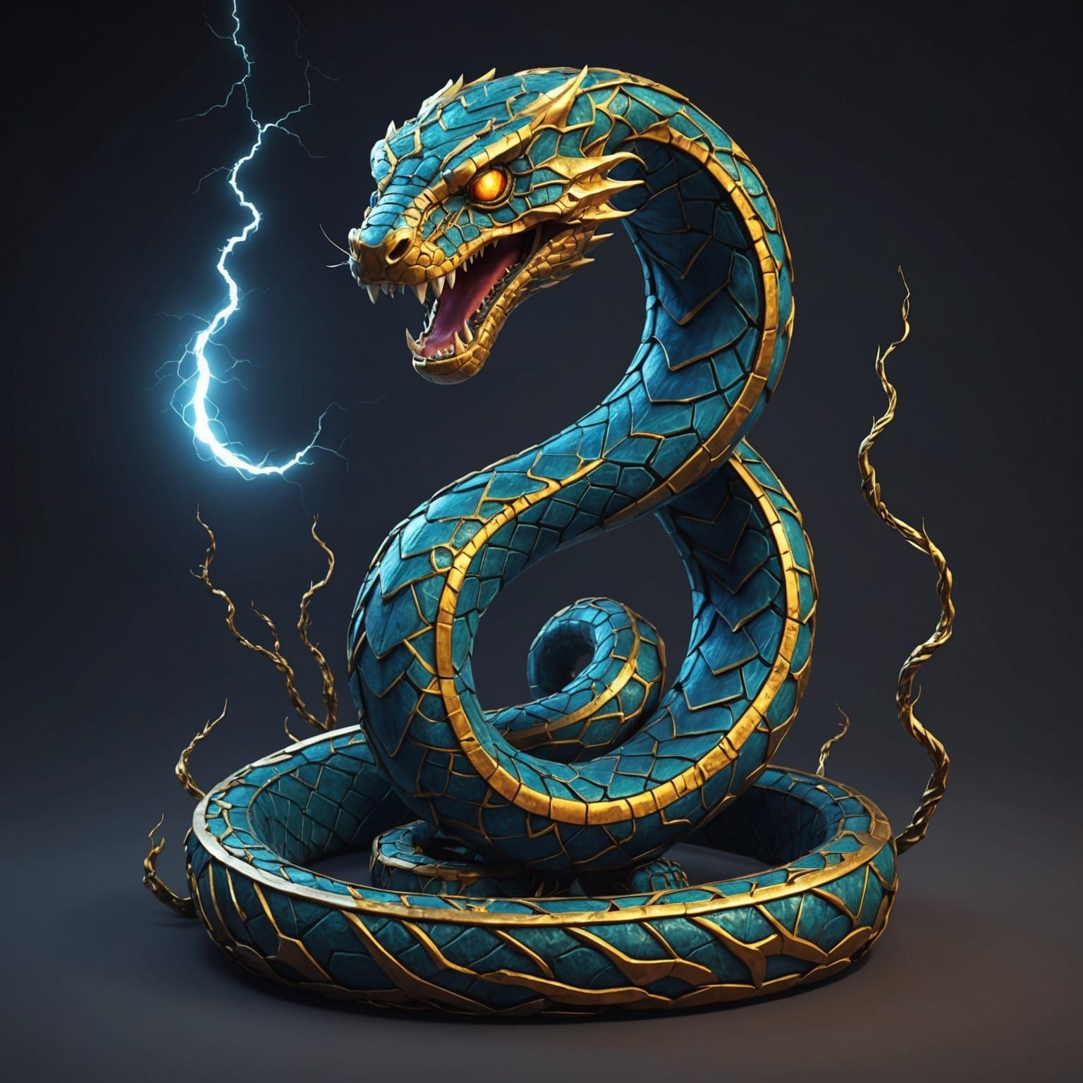 Elemental Lightning Snake: 3D Digital Art