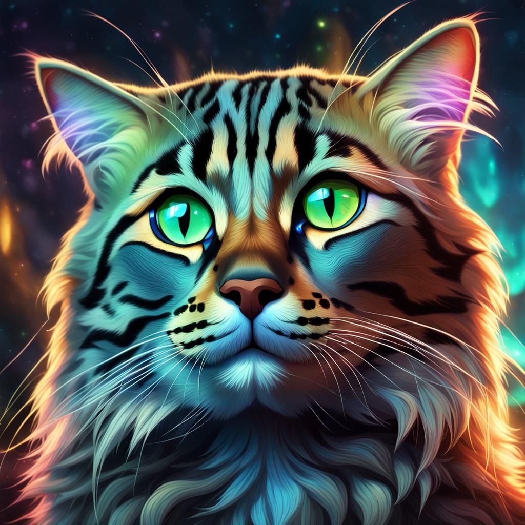Bengal Cat with Northern Lights, Anime Artwork