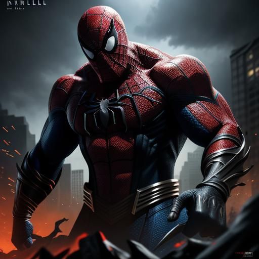 Knull fighing with Spider-Man black suit