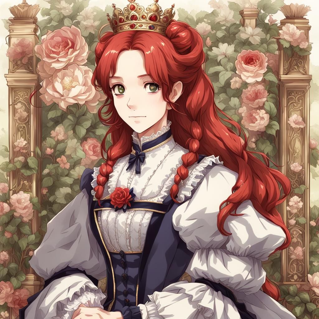 Victorian Queen with Red Hair in Anime Style