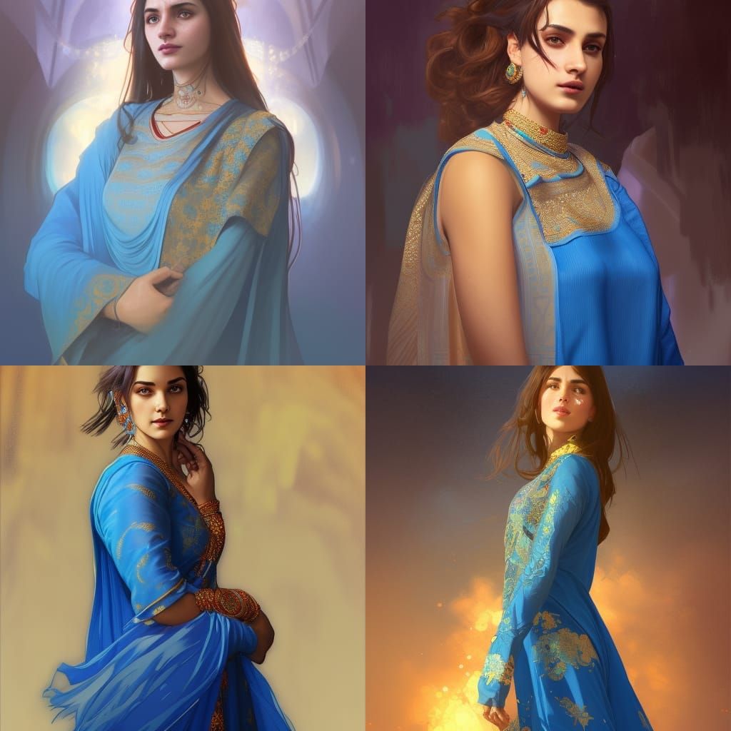 Beautiful Woman in Blue: Digital Art Portrait