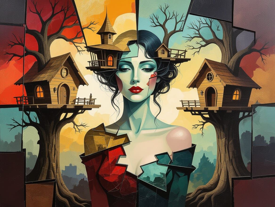 Dreamscapes with Ethereal Treehouses in Vibrant Expressionis...