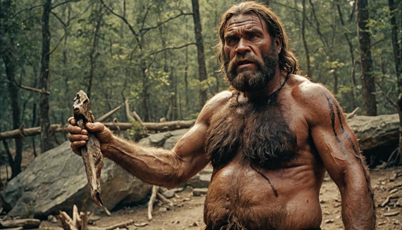 Cro-Magnon Caveman in a Dramatic Film Still