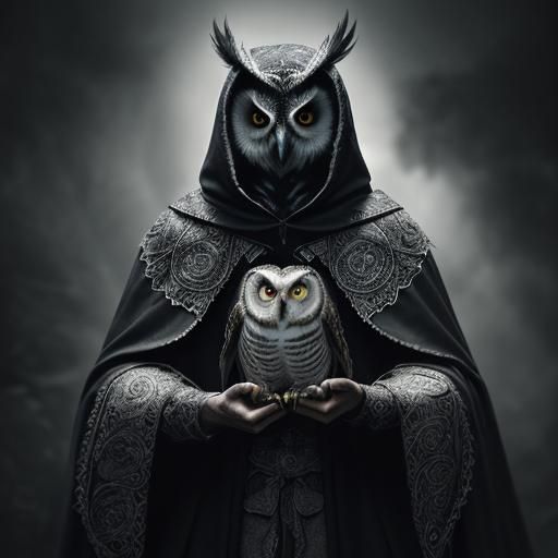 Anacleto the Owl in Wizard Cloak: Hyperrealistic Image