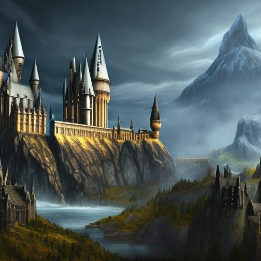 Detailed Matte Painting of Hogwarts in 8k