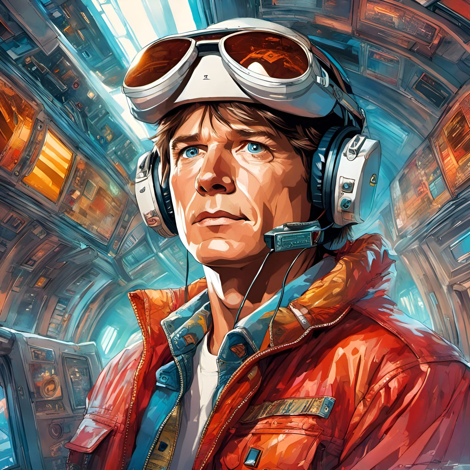 Marty McFly Portrait in Airplane, Digital Art