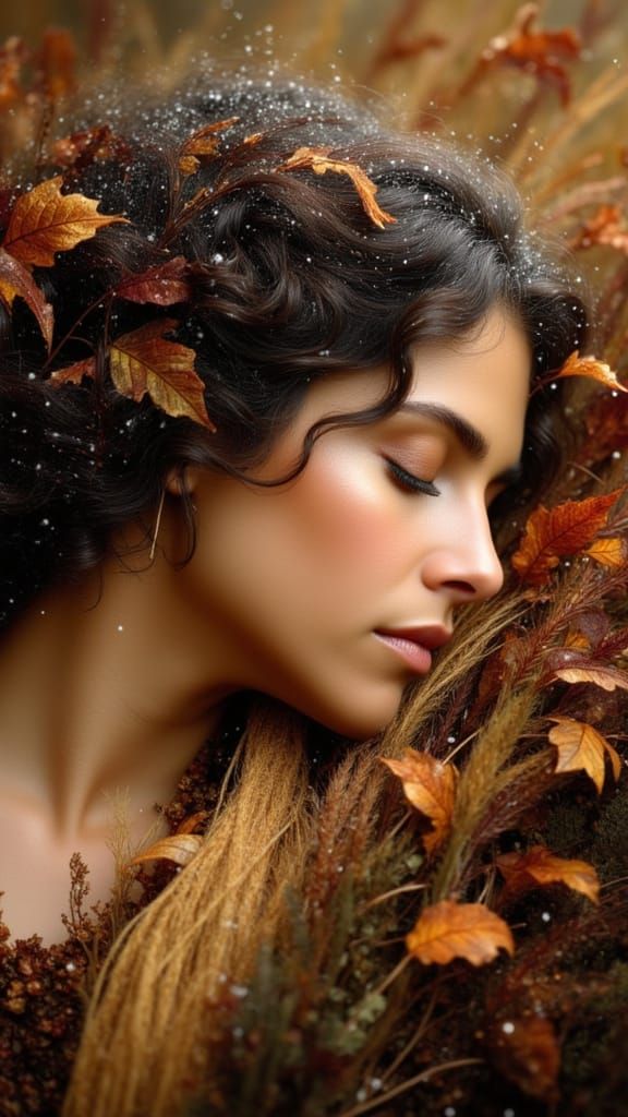 Princess Sleeping in Autumn Landscape, Photorealistic Style