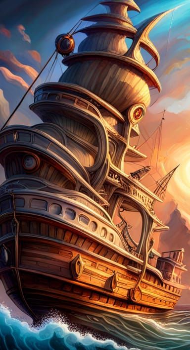 Steampunk Gnome Beauty on Ship: Hyperrealistic Concept Art